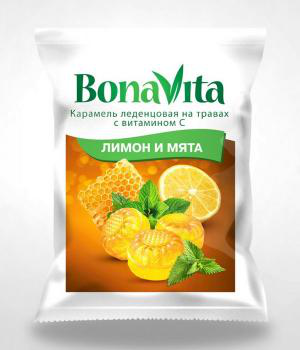 Карамель леденцовая Bonavita Лимон и Мята с витамином С 60г